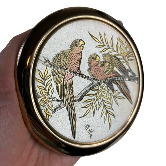 Art Of Chokin 24KT Gold Engraving Edged Trinket Box Parrots Decor - Picture 9 of 13
